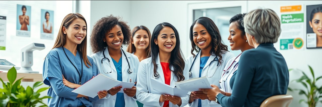 Diverse female doctors providing women