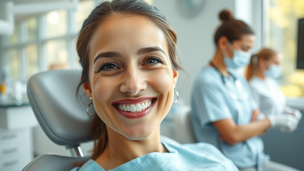 Young woman smiling confidently after dental implants, dental implants advantages