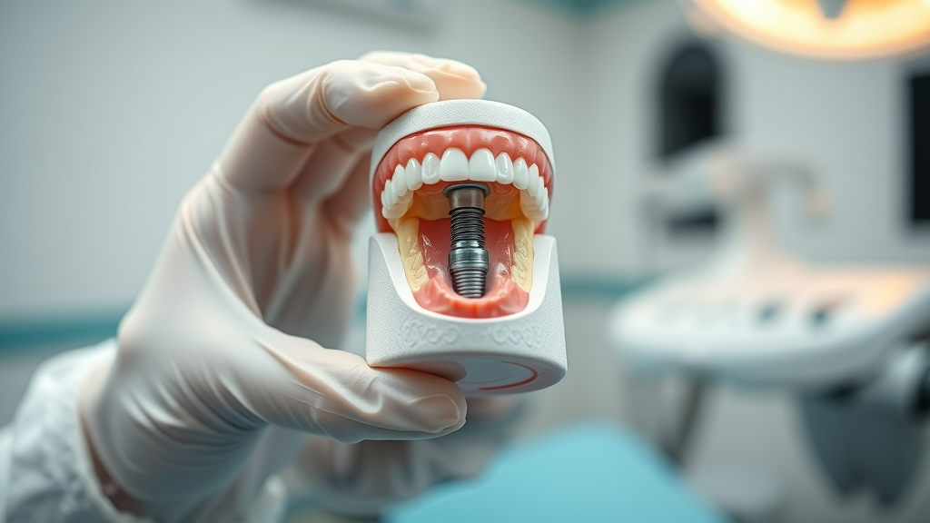 Detailed dental implant model in dentist’s hand, dental implants explained