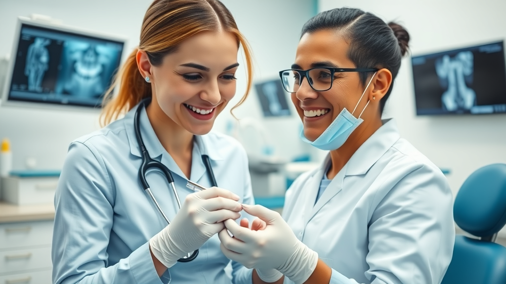 Modern dental clinic scene with dentist conducting an oral health exam