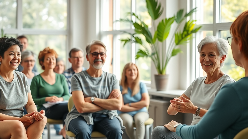 Diverse adults in wellness class and private session exploring classes and individual sessions