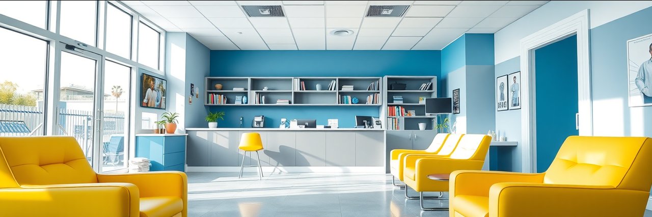 Modern dental office reception area showing bright sedation dentistry options.