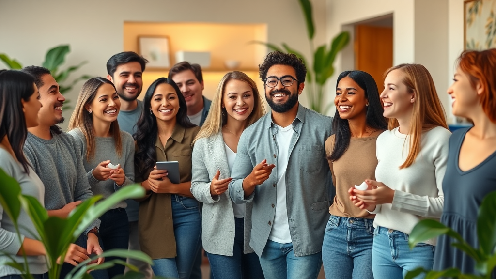 Diverse group smiling with clear aligners in dental office, clear aligner orthodontics